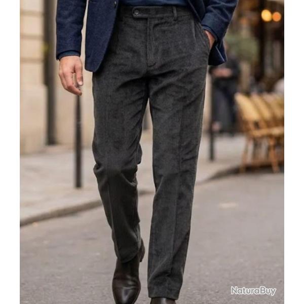 MAYFLOWER D373 -- Pantalon velours extensible gris : confort stretch et taille haute 64