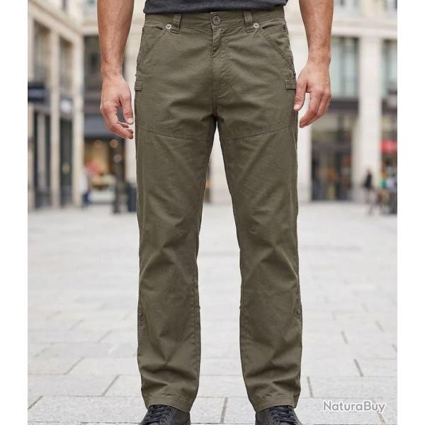 AXXANO AE1150K -- Pantalon droit kaki : confort naturel et coupe classique 40