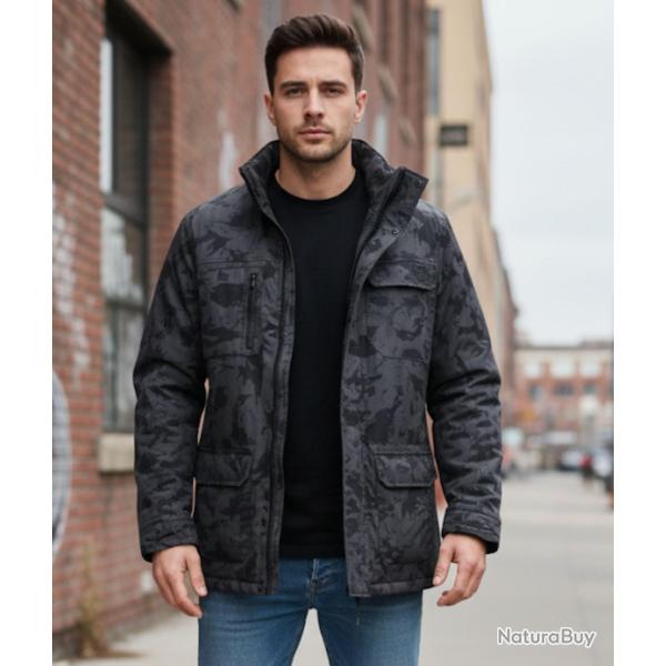 AXXANO AH1127N -- Parka camouflage noir et gris : style urbain et confort coton XL