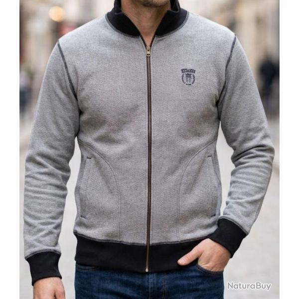 AXXANO AH1157M -- Sweat col montant bleu marine : l'�l�gance textur�e 100% coton M