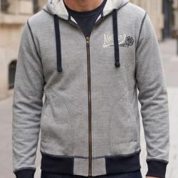 AXXANO AH1169M -- Sweat &agrave; capuche marine et &eacute;cru : le confort textur&eacute; 100% coton L