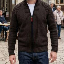Cardigan homme WINCHESTER CAIMAN2N zipp&eacute; noir : l'alliance parfaite de la laine et du style raffin&eacute; 