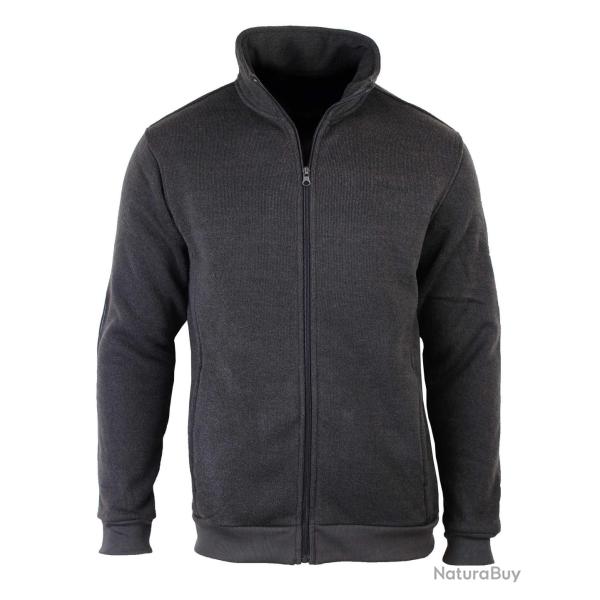Cardigan Zipp� Polaire Tricot Marron - Col Montant & Coudi�res 3XL