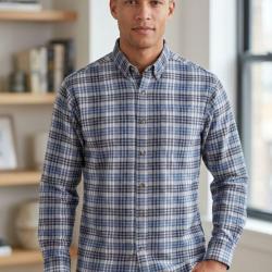Chemise Homme en Flanelle de Coton "CH2003A" Bleu/Gris (Challenger) 45/46