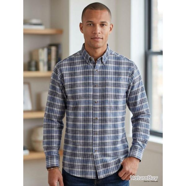 Chemise Homme en Flanelle de Coton "CH2003A" Bleu/Gris (Challenger) 45/46