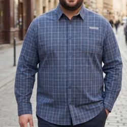 CHALLENGER CH2010 -- Chemise manches longues gris et bleu : confort en pur coton twill et aisance qu