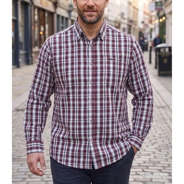 CHALLENGER CH2011 -- Chemise manches longues rouge et bleu : l�g�ret� en popeline de coton et coupe 