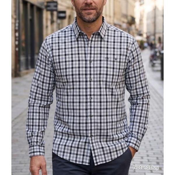 CHALLENGER CH2012 -- Chemise manches longues gris et noir : l�g�ret� en popeline de coton et coupe c