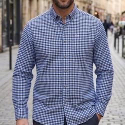 CHALLENGER CH2022 -- Chemise manches longues bleue : chaleur en flanelle de coton et coupe confort 4