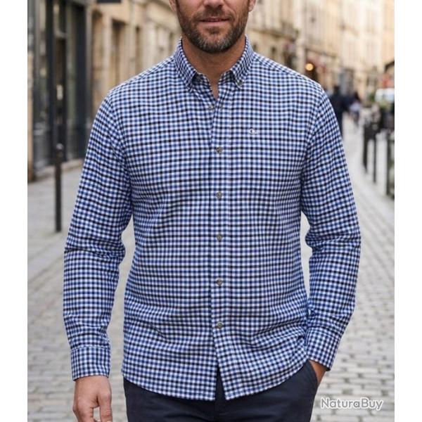 CHALLENGER CH2022 -- Chemise manches longues bleue : chaleur en flanelle de coton et coupe confort 4