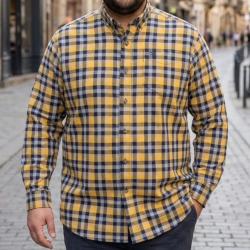 CHALLENGER CH2023 -- Chemise manches longues bleu et jaune : douceur en flanelle de coton et coupe c