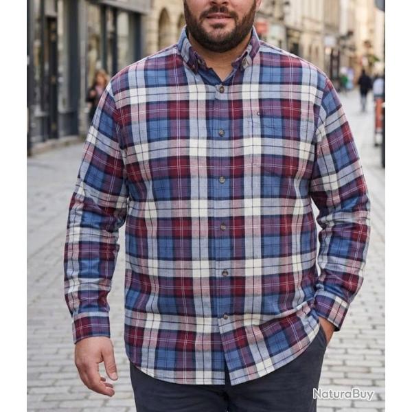 CHALLENGER CH2026 -- Chemise manches longues bordeaux et bleu : chaleur en flanelle de coton et coup