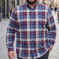 CHALLENGER CH2026 -- Chemise manches longues bordeaux et bleu : chaleur en flanelle de coton et coup