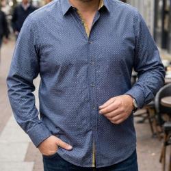 CHALLENGER CH5004 -- Chemise manches longues bleu et beige : coupe confort en pur coton 43/44