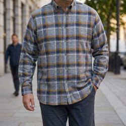 CHALLENGER CH5024 FLANELLE -- Chemise manches longues bleu et camel : confort thermique en flanelle 