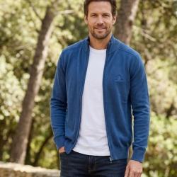 Cardigan Zipp&eacute; Homme Bleu Winchester 100% Coton Doux & Confortable L