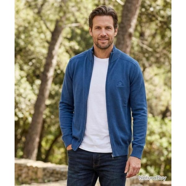 Cardigan Zipp� Homme Bleu Winchester 100% Coton Doux & Confortable L