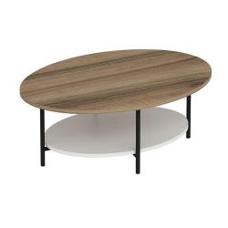Table basse ovale avec espace de rangement effet ch&ecirc;ne / blanc 03_0008477