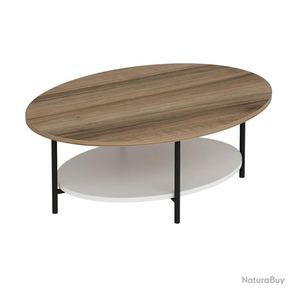 Table basse ovale avec espace de rangement effet ch�ne / blanc 03_0008477