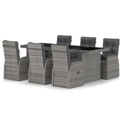 Mobilier &agrave; d&icirc;ner jardin 7 pi&egrave;ces avec coussins r&eacute;sine tress&eacute;e gris 02_0014931