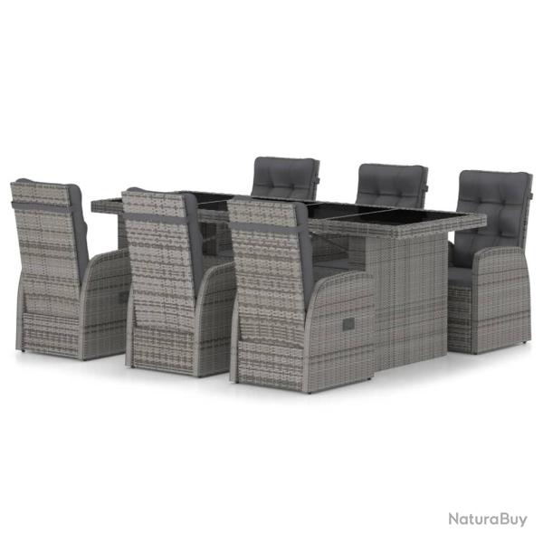 Mobilier � d�ner jardin 7 pi�ces avec coussins r�sine tress�e gris 02_0014931