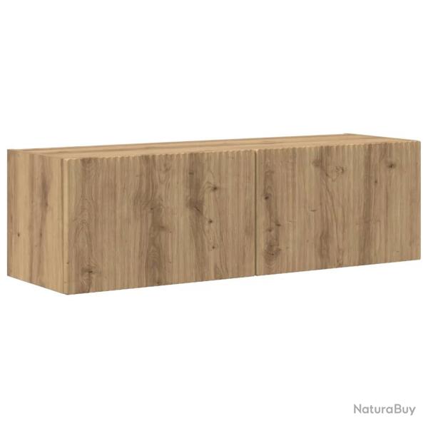 Meuble TV mural moderne pratique avec �tag�res et portes pivotantes 98 x 31 x 29 cm en bois d'ing�n