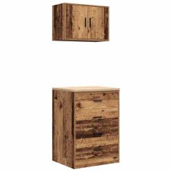 Lot de 2 armoires de garage rangement flexible 60 x 51 x 85 cm bois d'ing&eacute;nierie vieux bois 02_0055