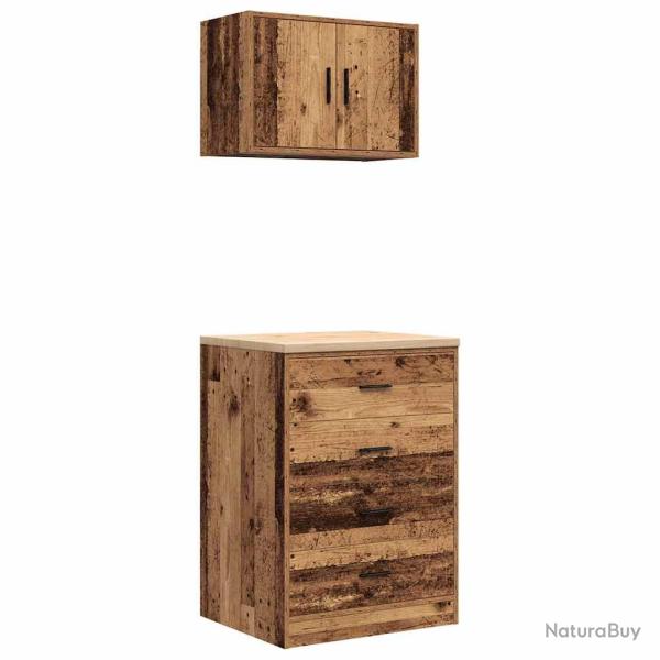 Lot de 2 armoires de garage rangement flexible 60 x 51 x 85 cm bois d'ing�nierie vieux bois 02_0055