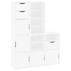 Lot de 5 armoires lat&eacute;rales modulaires rangement 40 x 24 x 79 cm style rustique en bois massif blan