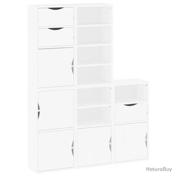 Lot de 5 armoires lat�rales modulaires rangement 40 x 24 x 79 cm style rustique en bois massif blan
