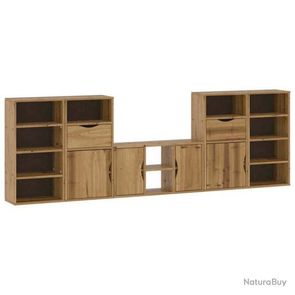 Lot de 5 meubles TV modulaires avec grand rangement salon 79 x 24 x 40 cm en bois de pin massif 02_