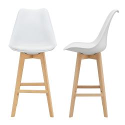 Lot de 2 tabourets si&egrave;ge de bar avec dossier rembourr&eacute; plastique synth&eacute;tique h&ecirc;tre105 blanc 03_0002