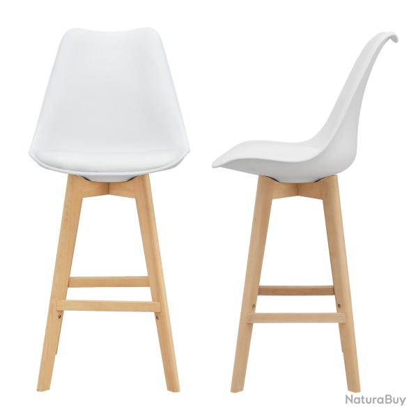 Lot de 2 tabourets si�ge de bar avec dossier rembourr� plastique synth�tique h�tre105 blanc 03_0002