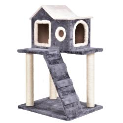 Arbre &agrave; chat 60 x 45 x 88 cm avec rampe d'acc&egrave;s et base stable ambiance cosy en bois gris 20_0010095