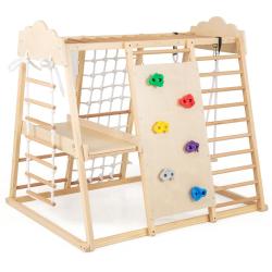 Gymnase int&eacute;rieur 8-en-1 pour enfants 140 x 110 x 126 cm plein d'activit&eacute;s amusantes design naturel