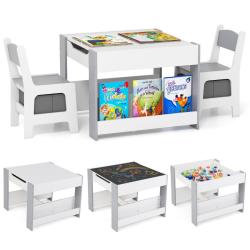 Lot de 3 meubles pour enfants table 61,5 x 61,5 x 48 cm avec rangement ergonomique et plateau r&eacute;ver