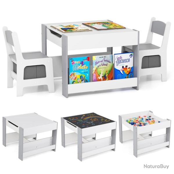 Lot de 3 meubles pour enfants table 61,5 x 61,5 x 48 cm avec rangement ergonomique et plateau r�ver