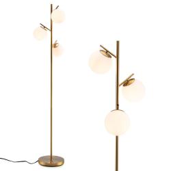 Lampadaire &agrave; 3 globes 28 x 28 x 169 cm avec interrupteur au pied finition &eacute;l&eacute;gante en m&eacute;tal dor&eacute; ve