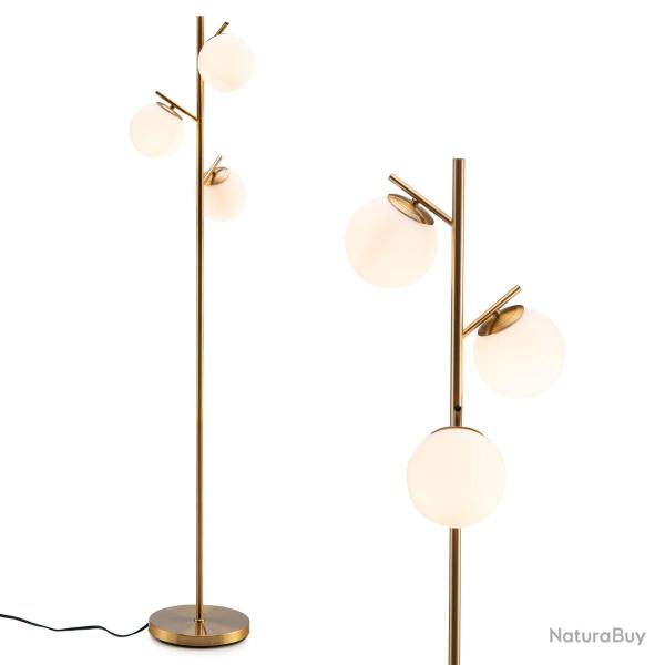 Lampadaire � 3 globes 28 x 28 x 169 cm avec interrupteur au pied finition �l�gante en m�tal dor� ve