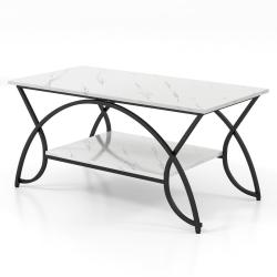Table basse moderne rectangulaire 100 x 50 x 45 cm design chic &agrave; 2 niveaux et rangement en m&eacute;tal do