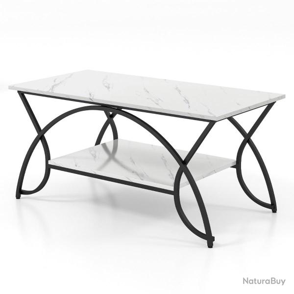 Table basse moderne rectangulaire 100 x 50 x 45 cm design chic � 2 niveaux et rangement en m�tal do