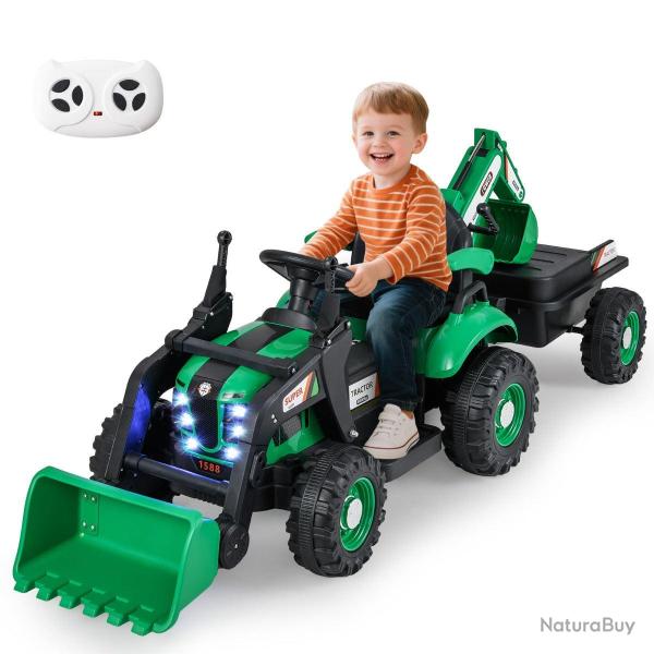 Tracteur pelleteuse �lectrique 186 x 60 x 65 cm avec remorque et musique style moderne en pp vert e