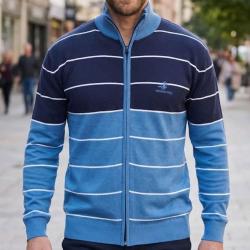 WINCHESTER PACINO2 -- Cardigan zipp&eacute; marine et bleu : le confort naturel du pur coton 2XL