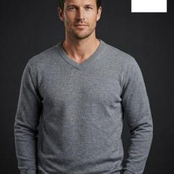 Pull Col V Homme PALAIS3 Gris avec Finitions Chambray M