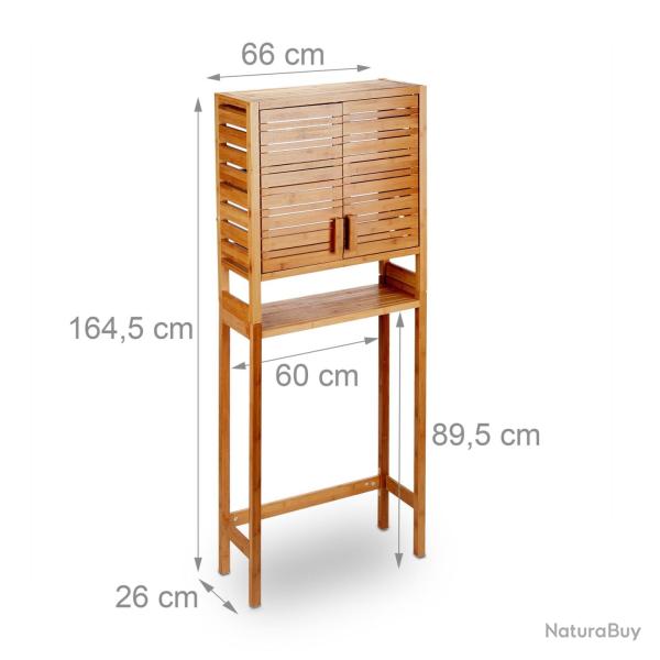 Placard de machine � laver pratique espace de rangement 80 x 40 x 180 cm en bambou naturel 13_00046