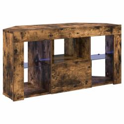 Meuble TV LED d'angle mural chic rangement optimal 100 x 40 x 50 cm en bois d'ing&eacute;nierie ch&ecirc;ne fum&eacute;