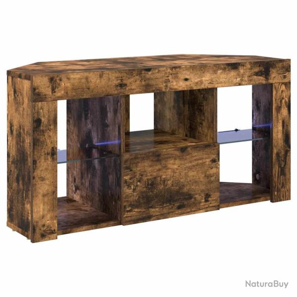 Meuble TV LED d'angle mural chic rangement optimal 100 x 40 x 50 cm en bois d'ing�nierie ch�ne fum�
