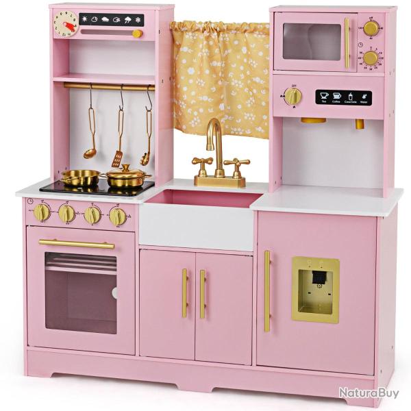 Cuisine de jeu en bois rose pour enfants 90 x 30 x 90 cm avec sons r�alistes ambiance cosy en MDF 2