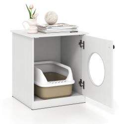 Enclos pour bac &agrave; liti&egrave;re multifonctionnel 51 x 47 x 57 cm acc&egrave;s facile ambiance cosy en mdf blanc