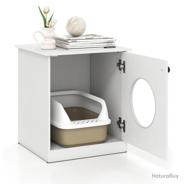 Enclos pour bac � liti�re multifonctionnel 51 x 47 x 57 cm acc�s facile ambiance cosy en mdf blanc
